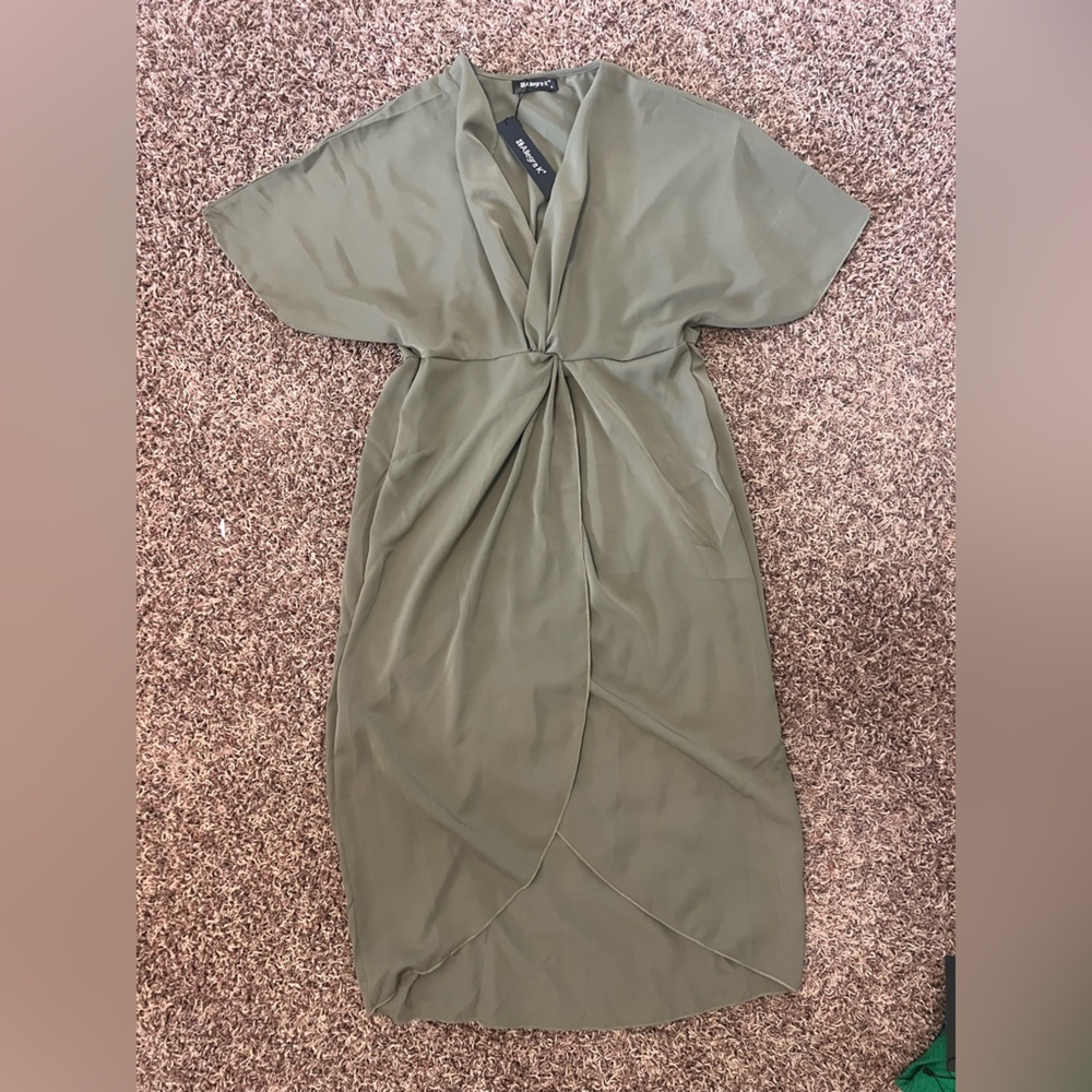 Allegra K Olive Dolman Sleeve V-Neck Midi Dress NWT